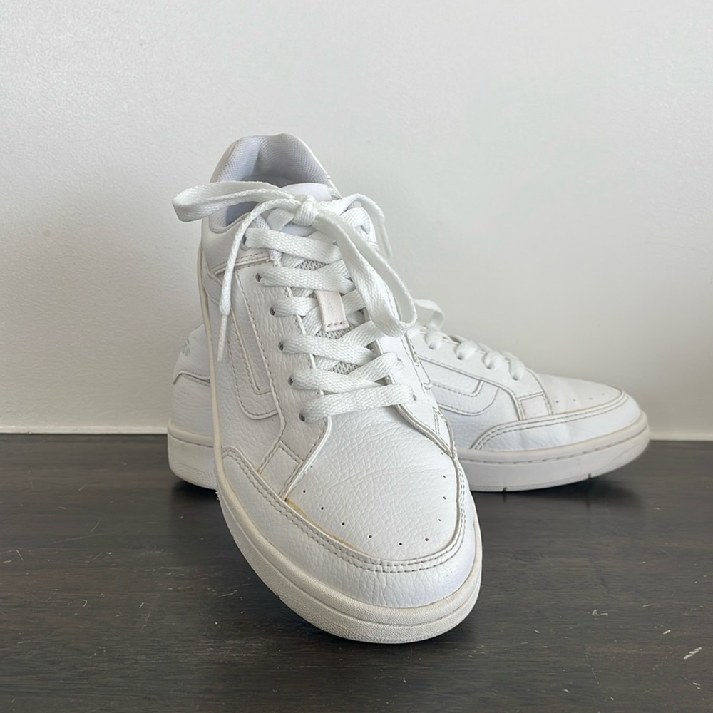 White Leather Vans 8.5